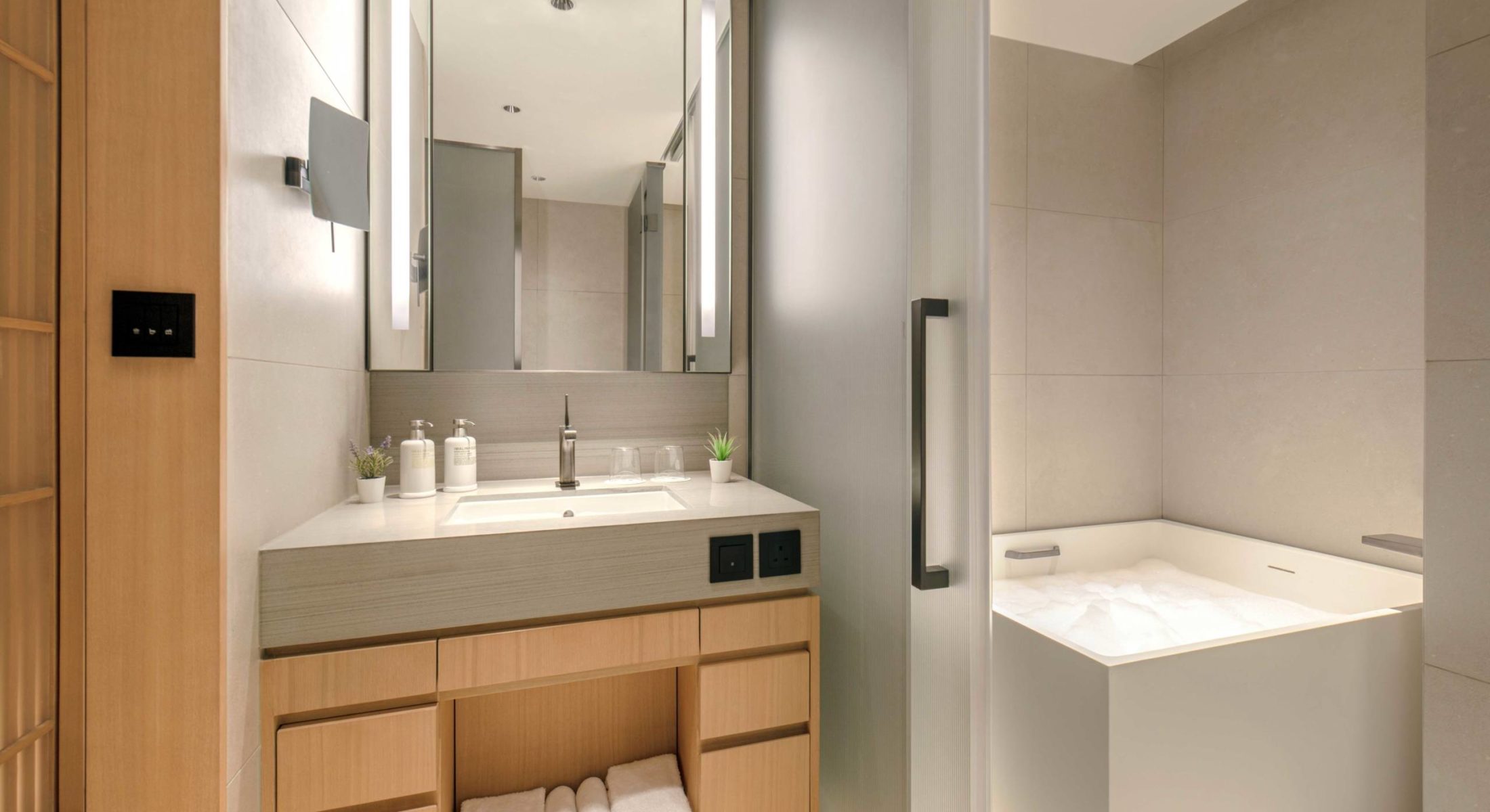 deluxe studio room bathroom in hotels in wan chai hong kong