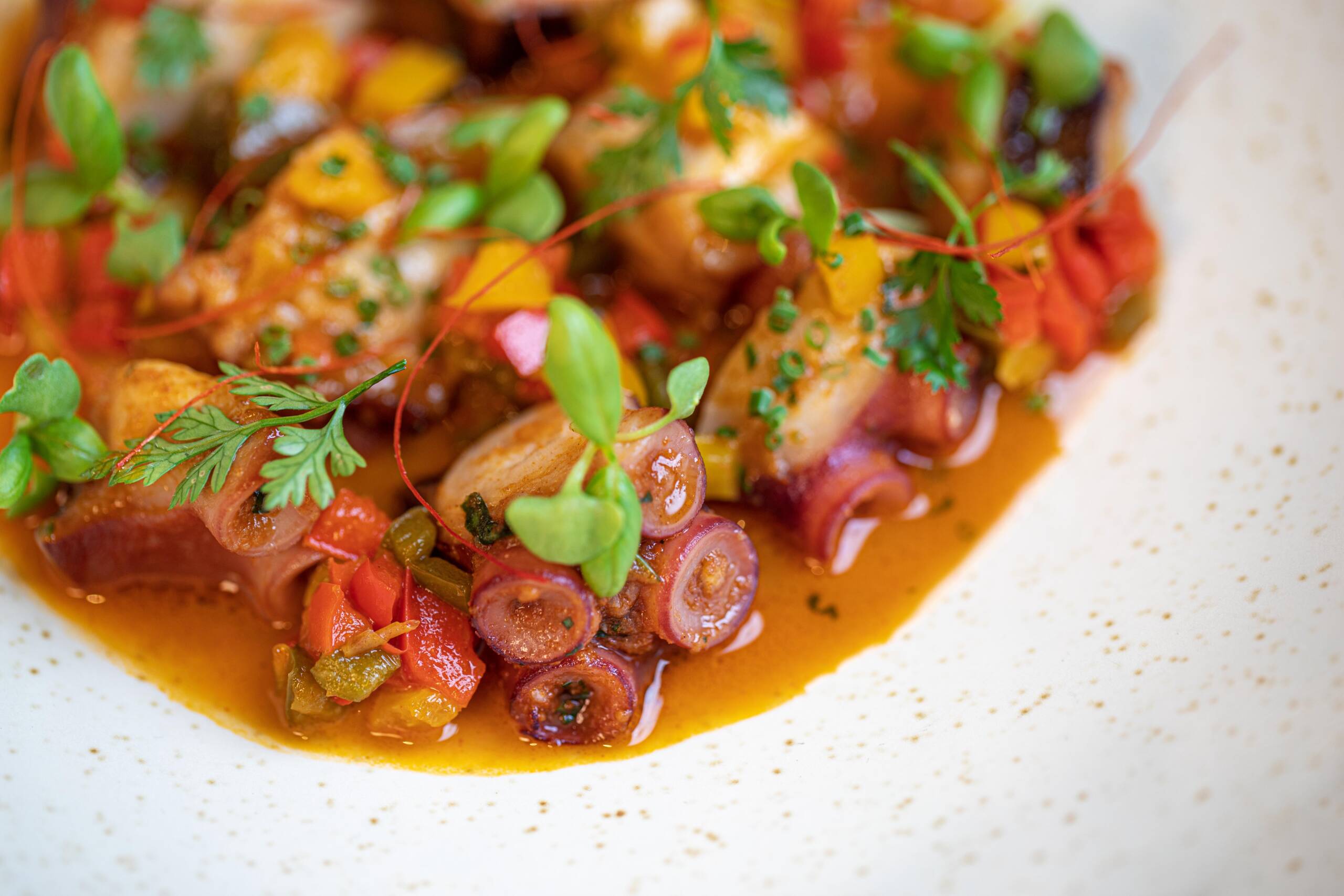 grilled octopus at fine dining restaurant